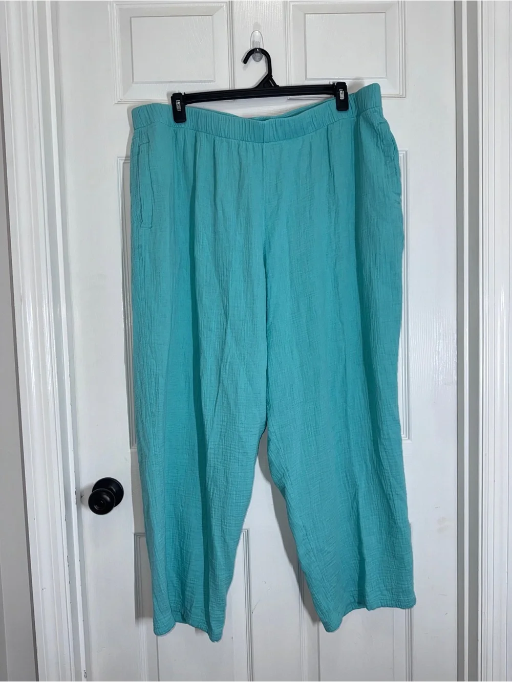 Coldwater Creek Turquoise Mint Green Wide-Leg Elastic-Waist Cotton Gauze Pants